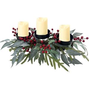 22 Inch Christmas 3 Tray Candle Holder Centerpieces for Dinging Table Decoration, Winter Holiday Centerpieces for Home Decor, Xmas Candle Centerpieces Decoration with Leaves and Berries