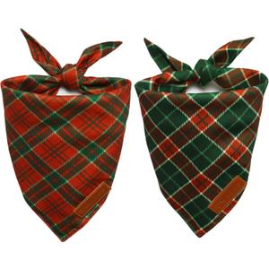 Realeaf Christmas Dog Bandanas 2 Packs, Reversible Red Green Plaid Dog Scarf, Xmas Pet Bandana for Boy and Girl, Premium Durable Fabric, Holiday Check Bandana for Medium and Large Dogs Pets (Large)