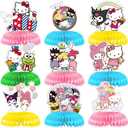 Kawaii Birthday Decorations, 9pcs Kawaii Honeycomb Centerpiece Table Decorations, Double Sided Table Decorations Centerpieces Party Table Toppers Sign Decor