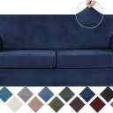 WEERRW Velvet Couch Covers for 2 Cushion Couch Sofa - High Stretch Luxury Velvet Plush 3 Pieces Sofa Slipcovers with Elastic Bottom, Furniture Protector for Pets, Machine Washable, Navy Blue, Medium