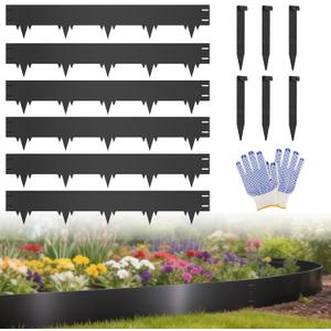 6-Pack Metal Landscape Edging (20ft Total), 40" x 6.5" Steel Garden Edging Border w/ 6 Stakes, Rustproof Hammer-in Edging for Landscaping, Lawn, Yard, Tree Rings, Flower Beds