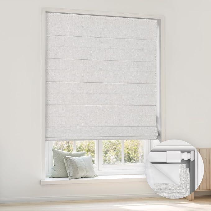 LazBlinds No Drill Cordless Roman Shades, 23'' W x 48'' H, Off White | Easy to Install, Light Blocking & Heat Insulating, Perfect for Bedrooms & Kids' Rooms