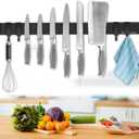Magnetic Knife Holder for Wall 20 Inch, No Drilling black knife magnetic strip with 4 Hooks, Strong Magnet Knife Holder strip, Magnetic Knife Rack Bar for Kitchen Knives and Tools