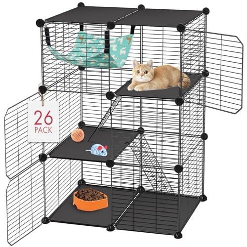 VISCOO Cat Cage, 3-Tier DIY Catio Cat Enclosures, 24" x 16" x 36" Cat Playpen Indoor & Outdoor with Hammock, Detachable Metal Wire Kennel Cats Crate, 2x1x3 Exercise Place for 1-2 Cats/Kitten
