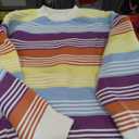 Womens Contrast Striped Pullover Sweaters Crewneck Long Sleeve Loose Colorblock Knit Jumper Casual Oversized Fall Tops Yellow (S)
