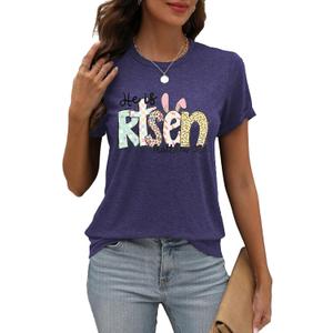 Easter Shirts for Women Christian Sunday Church Tees Funny Religious Faith T-Shirts Cute Bunny Graphic Short Sleeve Tops (4X-Large, Purple2)