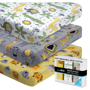 Safari Jersey Cotton Pack n Play Sheets – Set of 3 Mini Crib Sheets
