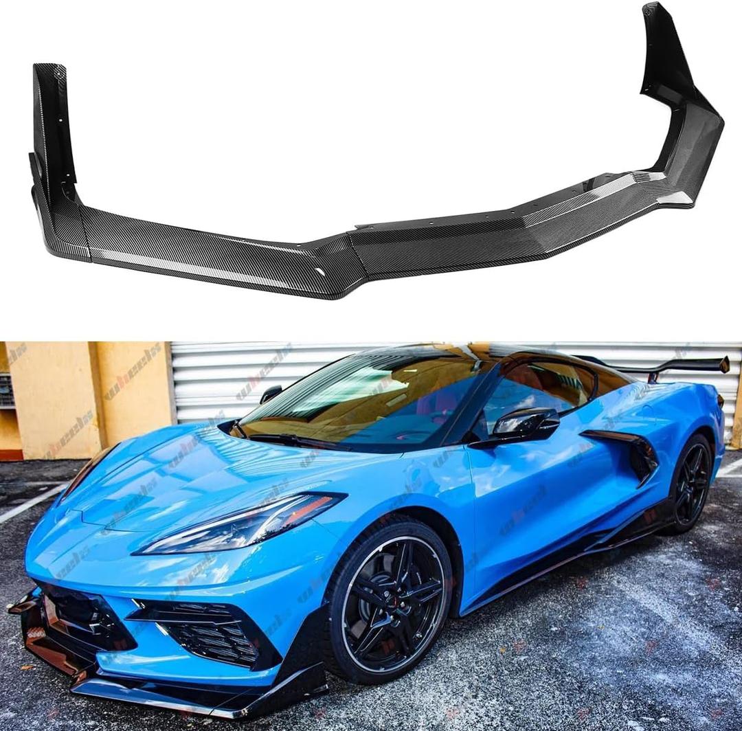 7Pcs Front Lip Compatible with 2020-2025 Chevy Corvette C8 Z51, Stage 3 ST Style Bumper Air Dam Lower Chin Splitter Protection Body Kit (Carbon Fiber Pattern)