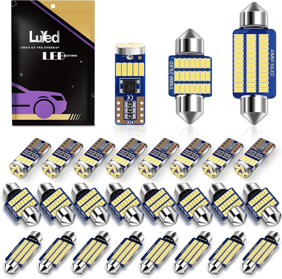 LUYED 24 PCS LED Interior Car Bulb Kit - 194/T10/DE3175 31mm/42mm Super Bright White Bulbs for Dome,Map,License Plate,Door,Trunk,Side Marker,Cornering Lights - Universal Fit for Cars, Trucks, SUVs