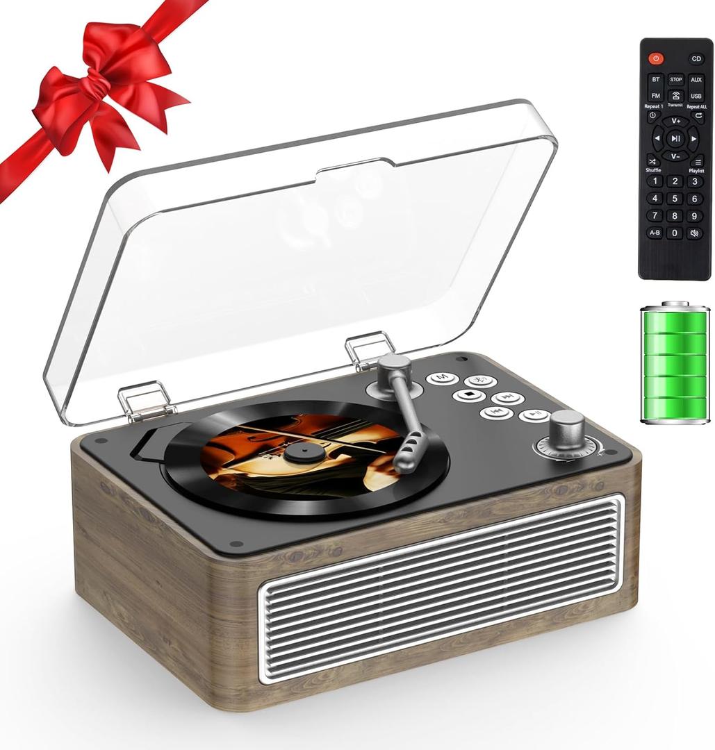 CD Player Portable Bluetooth: Kegaudio CD Players for Home with Speakers 3600mAh Rechargeable & Radio & Remote Control Vintage CD-Player Support USB/AUX Playback Headphone Jack (Ebony Color)