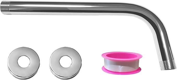 L Shape Shower Arm with Flange,8 Inch Wall Mount Replacement Angle Shower Head Arm 90 Degree Stainless Steel Rain Shower Head Extension for Fixed Bathroom Shower Head(Chrome Finish)