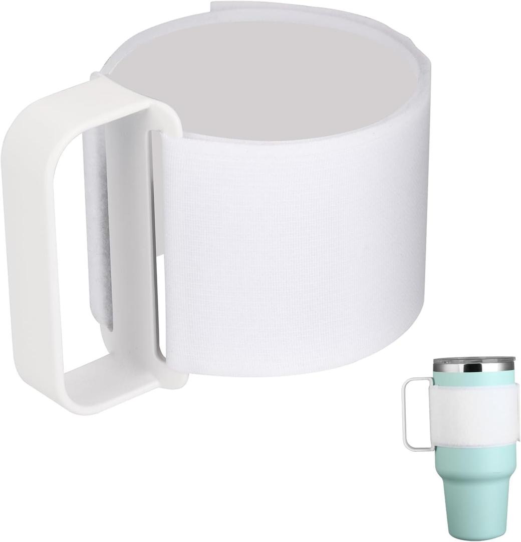 Tumbler Handle for 30OZ YETI Rambler, RTIC, Owala, Ozark Trail Water Bottle, Adjustable Handle for 20Oz - 64Oz Water Bottles, Anti Slip Cooler Cup Handle for Tumblers, Travel Mug Grip (White)