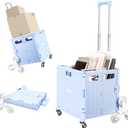 Folding Rolling Cart on Stair Climbing Wheels : Rolling Crate for Grocery File Office Book (Blue)