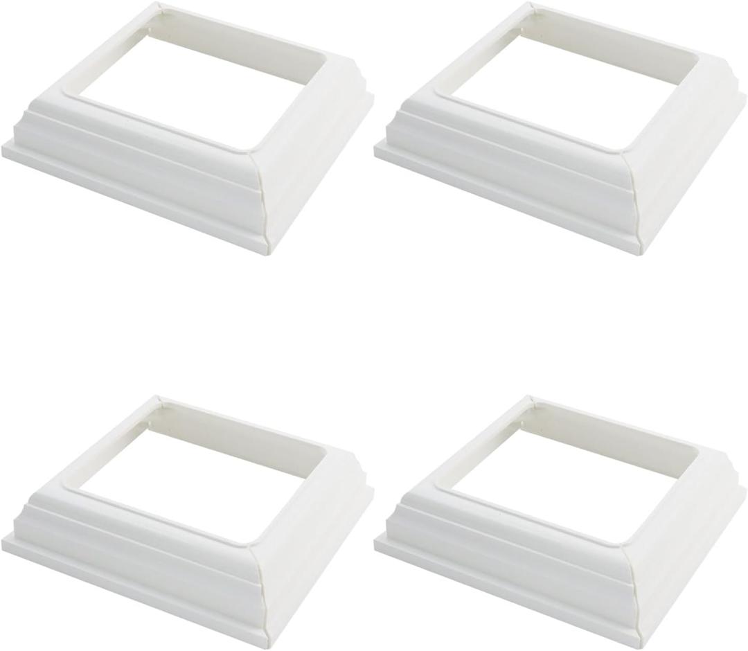 4x4" Post Sleeve Base Cover PVC Deck Post Base Wrap Trim Split Rail Fence for Porch Deck Hand and Stair Rails, 4-Pack White