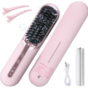 Hair Straightener Brush- Cordless Hair Straightener Brush for Short Hair,3 Heat Settings for All Hair Types, on-the-go Straightening Brush-Mini Portable Travel Straightening Hair Comb Brush