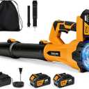 Leaf Blower Cordless,Electric Leaf Blower with 2 4.0Ah Battery Powered and Fast Charger, Cordless Blowers for Lawn Care and Car Dust Snow Blower,6 Speed Control,Orange