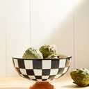 Mud Pie Checkered Pedestal Bowl; 7 1/4" x 11" dia