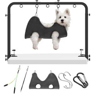 Adjustable Dog Grooming Arm for Table: 42'' Height, 27''39'' Width, Clamp Fits Up to 2.76'', with Hammock & 2 Nooses Portable Pet Grooming Station for Nail Trimming, Cats & Dogs at Home