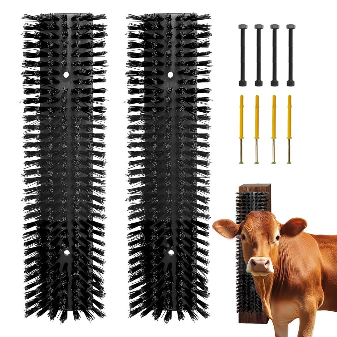 Livestock Scratch Brush With 8 ScrewsAnimal Back Scratching Brush for Cow,Cattle,Sheep, Horses,PigsMassage Grooming Tool (Black, 2pcs)