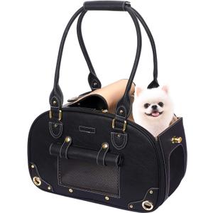 PetsHome Dog Carrier Purse, Pet Carrier, Foldable Waterproof Premium PU Leather Pet Travel Portable Bag Carrier for Cat and Small Dog Home & Outdoor Small Black (15.3"L x 8.1"W x 10.0"H)