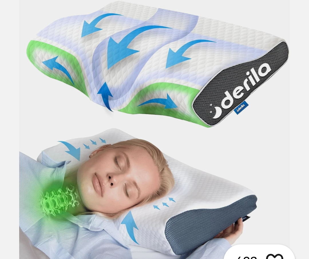 DERILA® Memory Foam Cervical Neck Pillow. Ergonomic Pillow for Sleeping, Snoring
