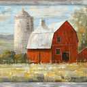 Barn Framed Wall Art Decor: Old Rustic Red Barn Painting Western Farmhouse Wooden Picture Country Silo Landscape Artwork for Bedroom Kitchen Home 36'' x 24''