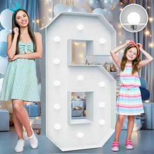 4FT Marquee Light Up Numbers - Cool White Light Up Number 6 with Fixed Water Bag, Party Decoration Large Marquee Lights Up Numbers can Be Used for Wedding Decoration, Birthday Party Deco