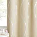 NICETOWN Room Darkening Curtains for Bedroom, Noise Reducing Thermal Insulated Wave Line Foil Print Design Blackout Curtains for Patio Sliding Glass Door (2 Panels, 52 x 84 Inch, Biscotti Beige)