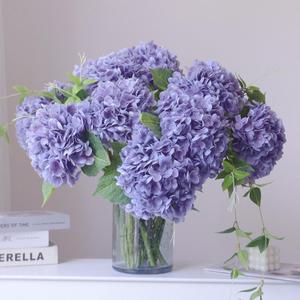 Buart 3PCS Long Stem Big Size Flowers Artificial Silk Hydrangea Lifelike Flowers Real Touch Purple Artificial Flowers Wedding Shower Bride Bouquets Office Living Room Table Decorations (21 Inch)
