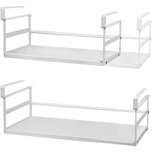 2Pack Under Shelf Storage Basket Organizer Expandable Width Add-On Space Saver Hanging Under Cabinet Pantry Kitchen Countertop Desktop Cupboard Board Slide-In White Heavy-Duty Metal Wider Size (13.19-23.03" W  8.66" D  6.30" H)