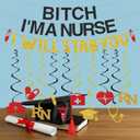 Funny Nurse Nursing Graduation Party Decorations, Glitter Black Gold Banner with Hanging Swirls, Congrats Nurse RN BSN Grad Birthday Party Decor Supplies