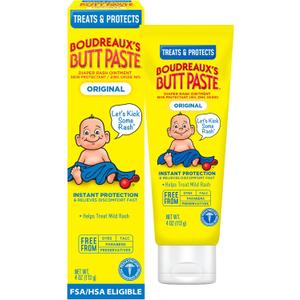 Boudreaux's Butt Paste Original Diaper Rash Cream, Diaper Cream for Baby, Fast Relief from Mild Discomfort, Pediatrician-Recommended Brand, 4 oz Tube (4 Ounce (Pack of 1))