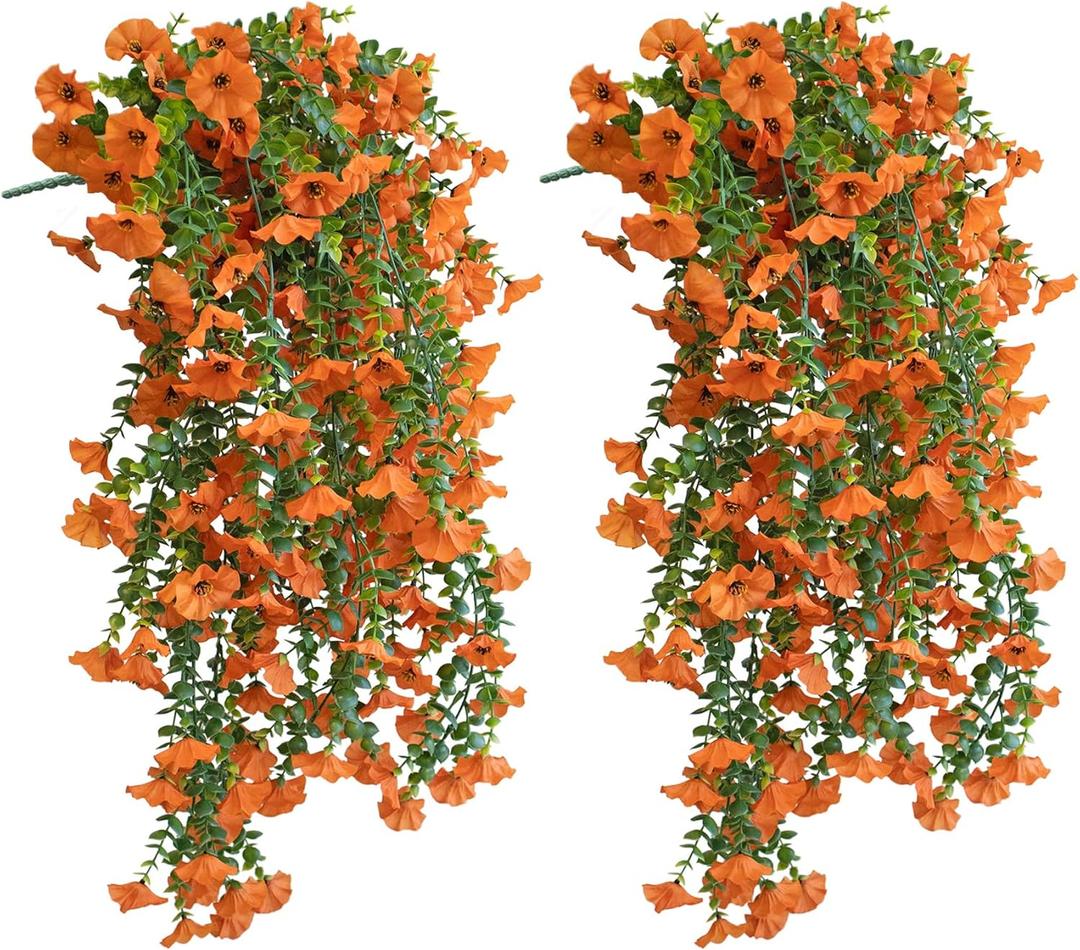 Fall Artificial Flowers for Outdoors,2 Pcs UV Resistant Fall Flowers Outdoor,Not-Fading Fall Faux Flowers for Outdoor Planters for Porch Balcony Patio Garden Decor,Orange