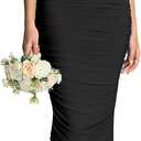 KUTUMAI Off Shoulder Corset Formal Wedding Guest Dresses for Women Elegant Bodycon Ruched Cocktail Party Midi Dress (Black, XL)