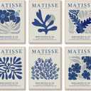6 Pcs Navy Blue Matisse Wall Art Preppy Flower Market Paintings Prints Posters Trendy Abstract Aesthetic Minimalist Boho Gallery Canvas Wall Decor for Living Room Bedroom Bathroom 8x10in Unframed, 8"Wx10"H