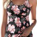 Aleumdr Women's Tankini Bathing Suit 2 Piece Tummy Control Swimsuit Scallop Trim Tankini Top with Bottom (Large, Printed Black)