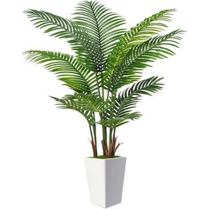 6FT Artificial Palm Tree, Tall Faux Palm Tree Indoor with Fake Plants Tall, Artificial Plants with Lifelike Leaves for Home Office Decor (White)