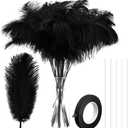 80 Pcs Ostrich Feathers Bulk for Vase Large Natural Ostrich Feathers 8-12inch with 80 Pcs Iron Wire and 1 Tape for Vase Flower Arrangement Wedding Party Centerpieces(Black)