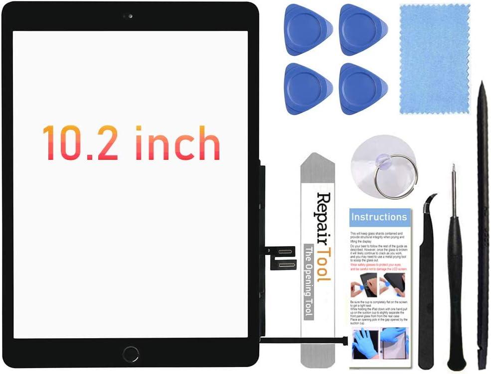 for iPad 7th/8th Generation Screen Replacement Digitizer 10.2"(A2197,A2198,A2200,A2270,A2428,A2429,A2430),for iPad 7/8 Screen Replacement Parts(NO LCD),+Home Button+Pre-Installed+Repair Tools(Black) (for iPad 7/iPad 8 Black)