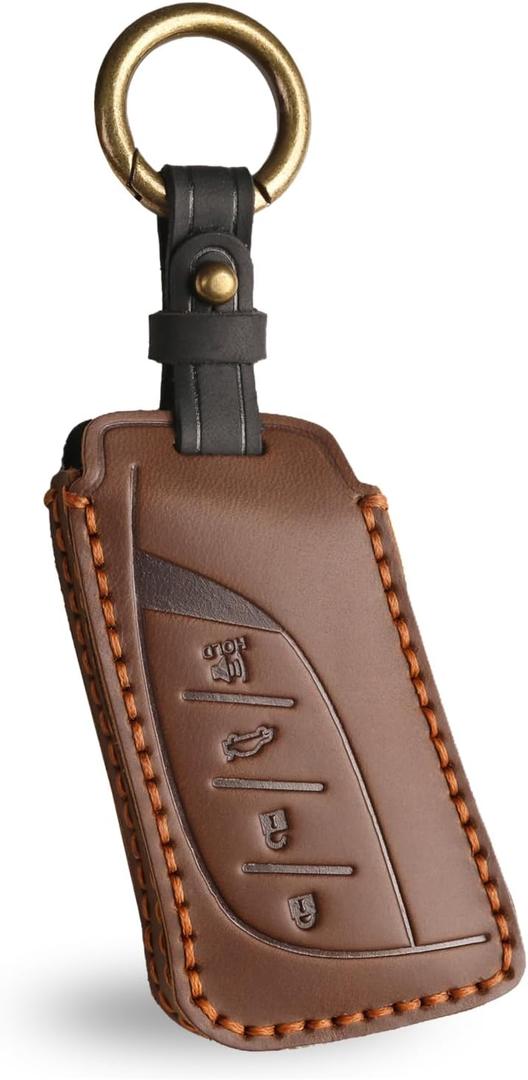 OLLEN Screws-Free Premium Leather for Key Fob Cover, Fit for Lexus ES LS LC RX NX LX TX GX Series 2018-2025~, Key Holder Protector, Brown
