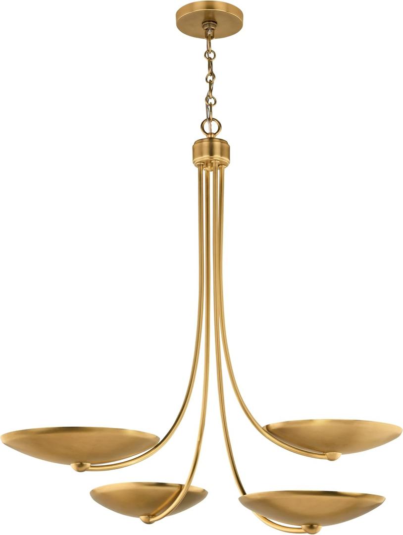 Kichler 32 Inch Palmela 4 Light Soft Modern Chandelier in Lacquered Brass, (30.5" H x 32" Dia), 52855LBR, 32 Inches - 2 Tier