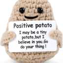 Mini Funny Knitted Wool Potato Toy with Positive Card - Creative Cute Crochet Doll Cheer Up Gift for Friends Parties Women Men Mothers Day Graduation Decoration and Encouragement