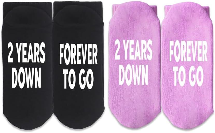 2 Years Anniversary, 2 Years Down Forever To Go Socks, Happy Anniversary, 2nd Anniversary, Valentine’s Day, Congratulation Gifts For Couple, Wife And Husband, His And Hers Gifts, Two Pairs.(007)