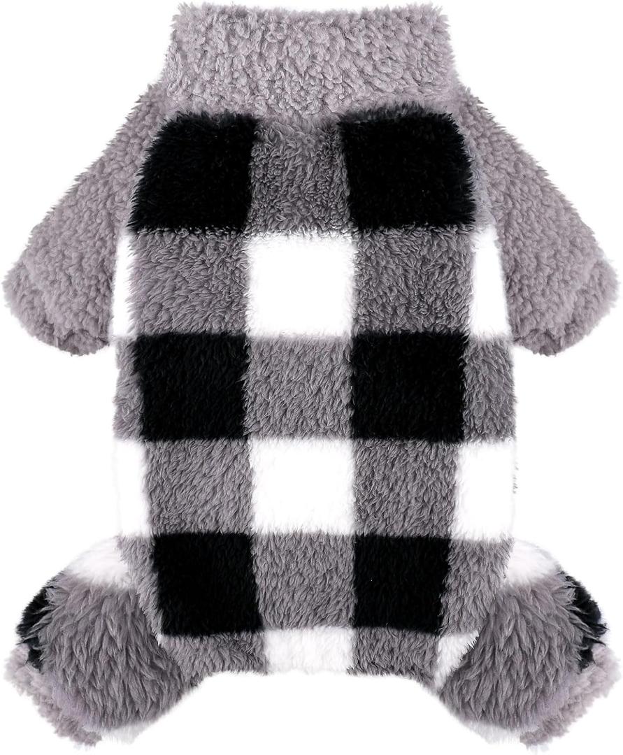 Turtleneck Dog Pajamas for Small Dogs, Fleece Puppy Sweater, Winter Cute Tiny Pet Clothes Pet Jumpsuits Chihuahua Yorkie Puppy Cat Clothes (Small, Gray Plaid) (Grey)