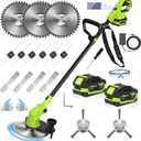 21V Lightweight Weed Wacker, Cordless String Trimmer & Brush Cutter with Edging Wheels, 4-in-1 Electric, 2x 4.0Ah Battery & LCD Display & Strap, Foldable Edger with Wire Brush for Patio & Yard