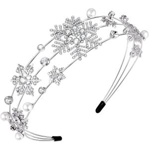 Christmas Headband Silver Snowflake Headband Pearl Christmas Party Headbands for Women Holiday Hair Hoop (Snowflake/Silver)