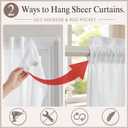 Sheer Curtains Self Adhesive & Rod Pocket Curtains Two in One No-Drilling 2 Panels Set for Bedroom Living Room Kitchen RV Window Bathroom (25" W x 41" L, White)
