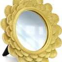 Eorbow 6.5" Vintage Vanity Makeup Desk Mirror, Small Gold Round Mirror for Table, Antique Scallop Edged Wall Mirror Decorative for Living Room Bedroom Dressing Tabletop