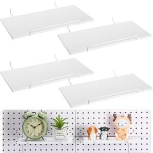 Wonderjune 4 Pcs Wooden Pegboard Shelves with Metal Pegboard Shelf Brackets Peg Board Display Storage Tray Wall Organizer Peg Board Accessories for Craft Room Home Kitchen(White,9.84 x 5 Inch)