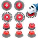 Idong 10 Pack Wire Wheel Brush for Angle Grinders, Carbon Steel Knotted & Crimped Cup/Wheel Brushes for 4 1/2" Angle Grinder with 5/8" Thread Arbor, for Rust, Corrosion, Paint Removal